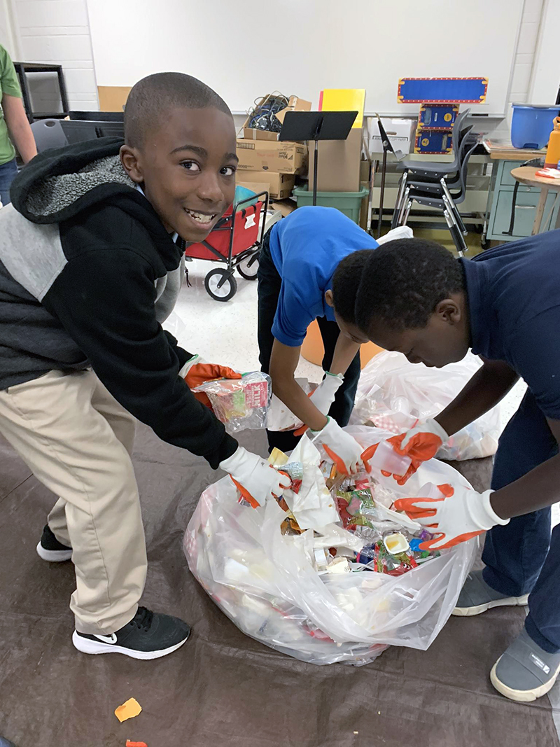 Students conducting a waste audit